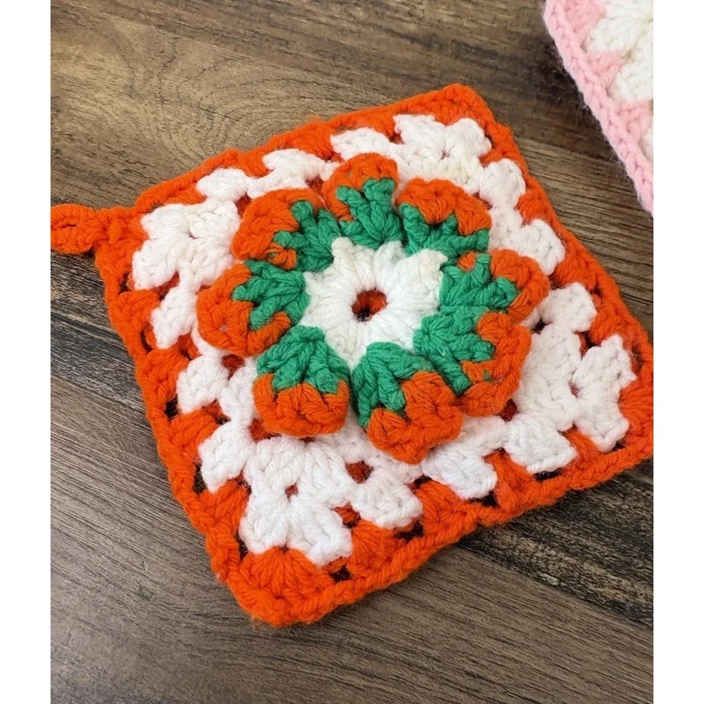 Lot Of 3 Handmade Crochet Floral Granny Square Pot Holder Trivet 6